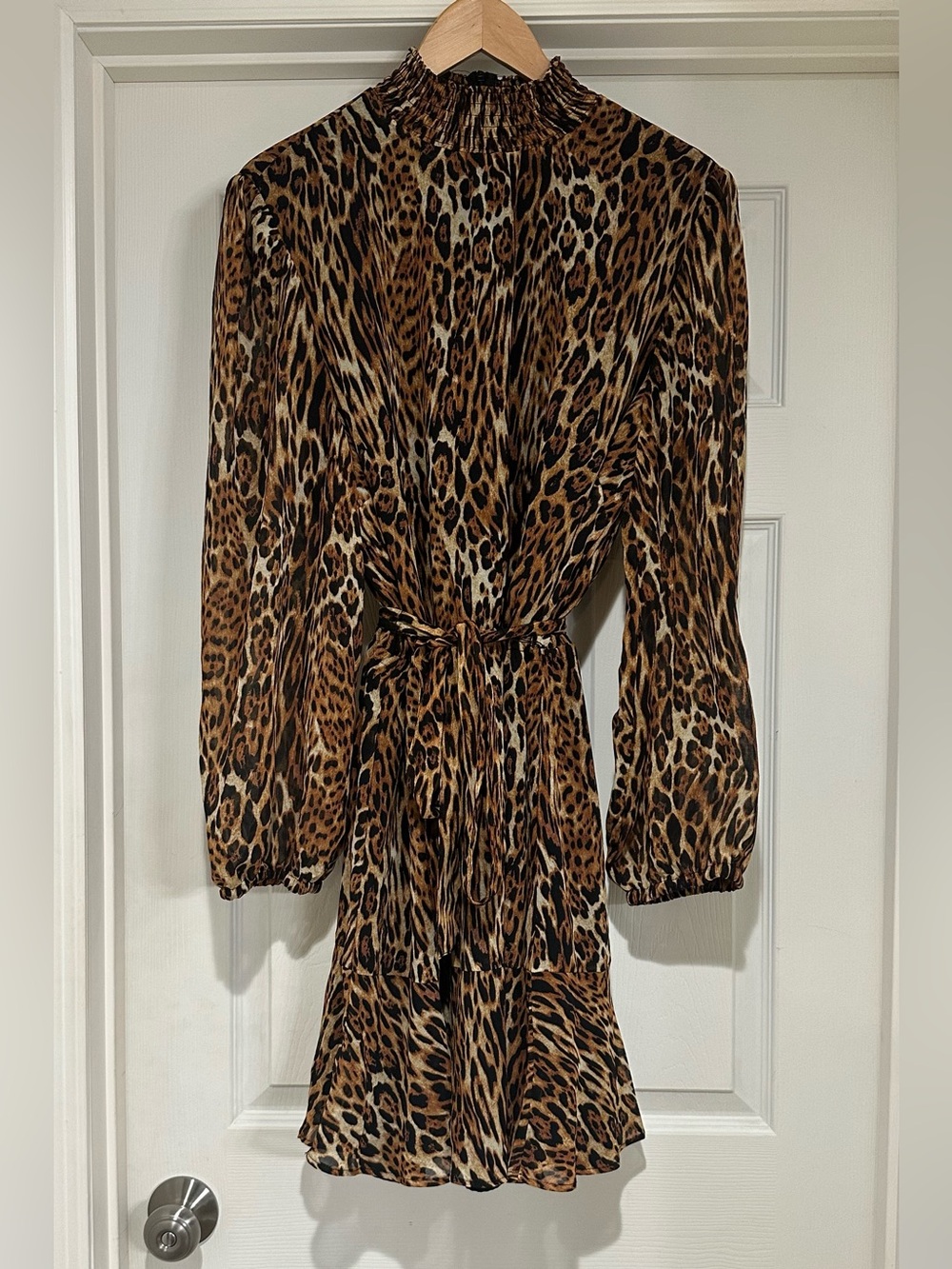 INC Leopard Print Long-Sleeve Tie-Waist Mini Dress Size XXL